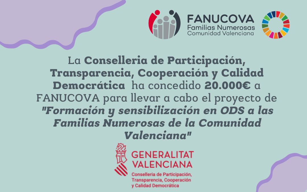 FANUCOVA recibe el apoyo de la Conselleria de Participación para financiar su programas de Formación y Sensibilización en ODS